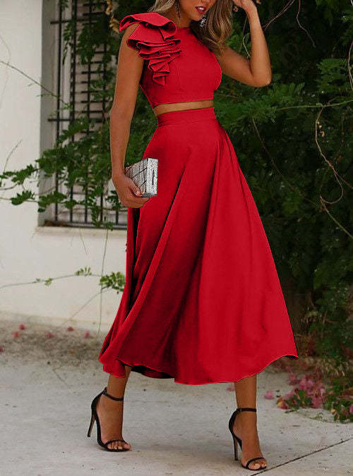 Princess Scoop A-Line Tea-Length Prom Dresses