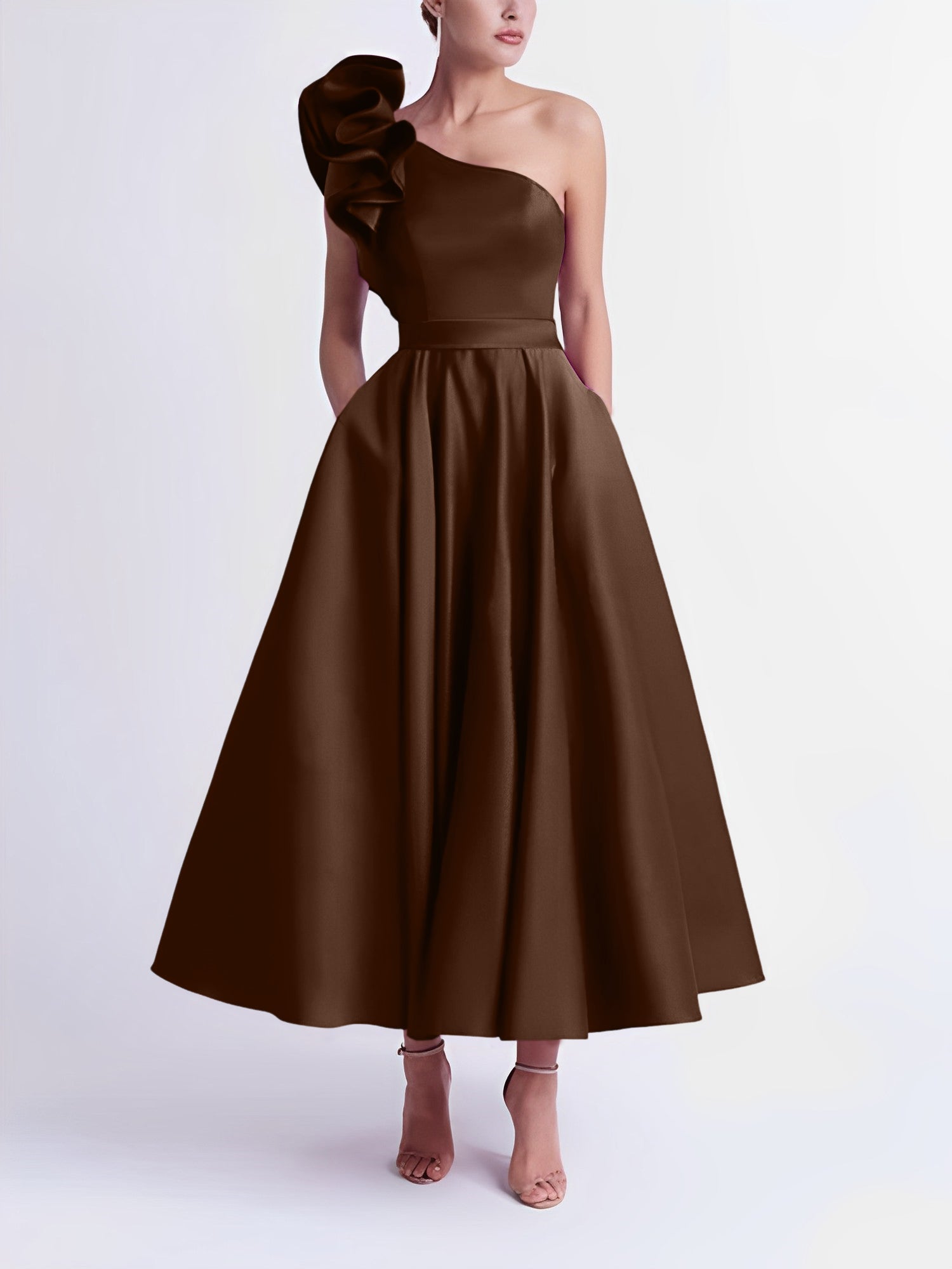 One-Shoulder A-Line Princess Prom Dress in Tea-Length