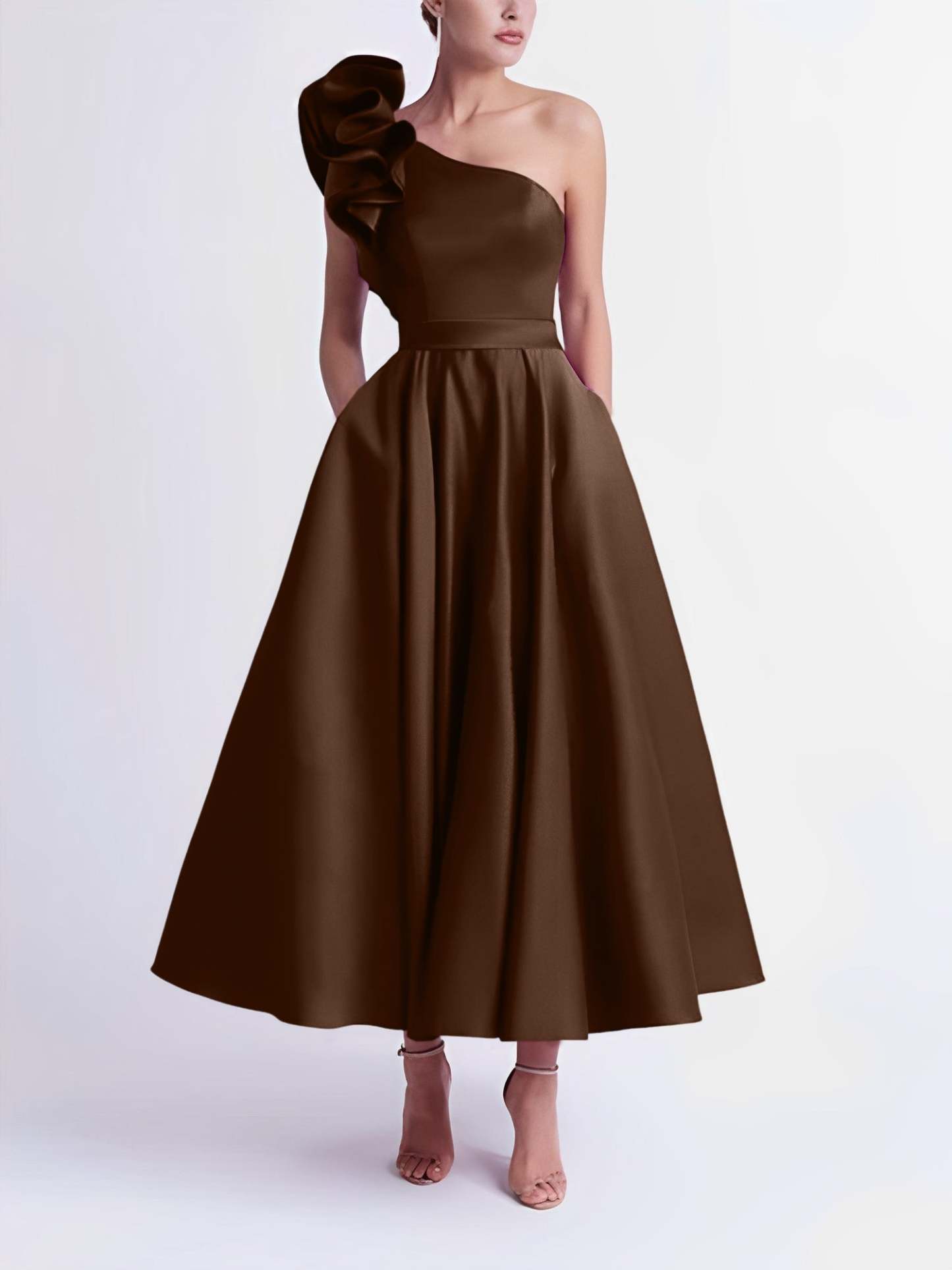 One-Shoulder A-Line Princess Prom Dress in Tea-Length
