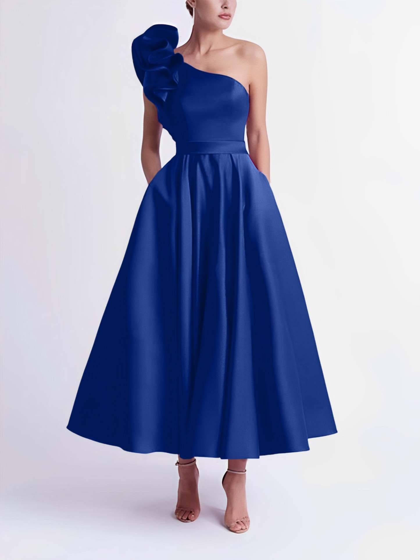 One-Shoulder A-Line Princess Prom Dress in Tea-Length