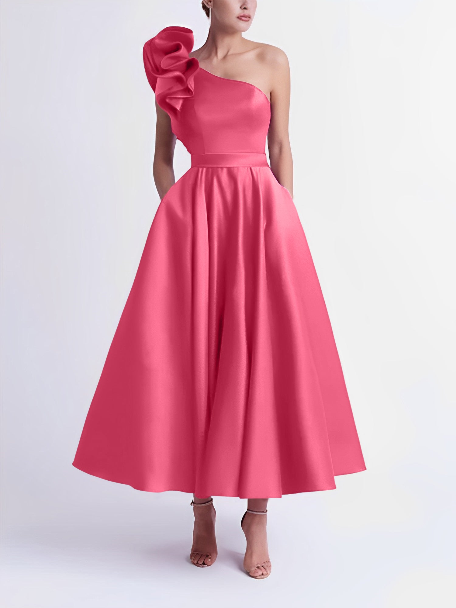 One-Shoulder A-Line Princess Prom Dress in Tea-Length