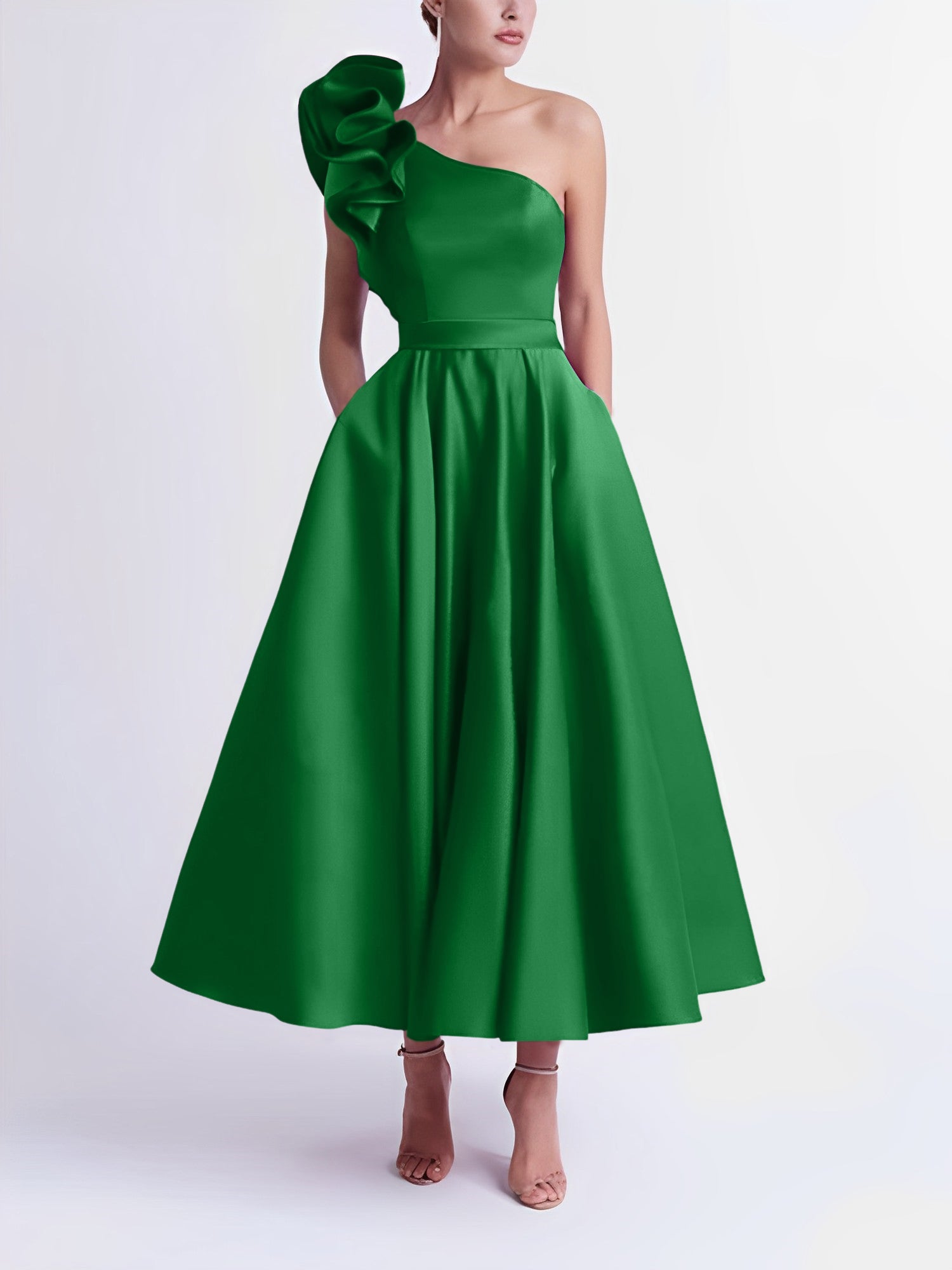 One-Shoulder A-Line Princess Prom Dress in Tea-Length