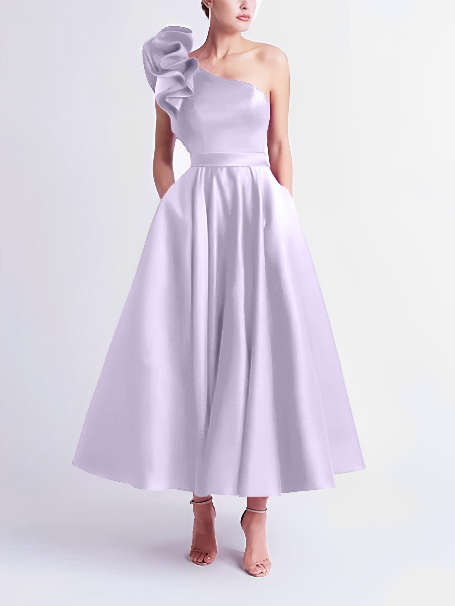 One-Shoulder A-Line Princess Prom Dress in Tea-Length
