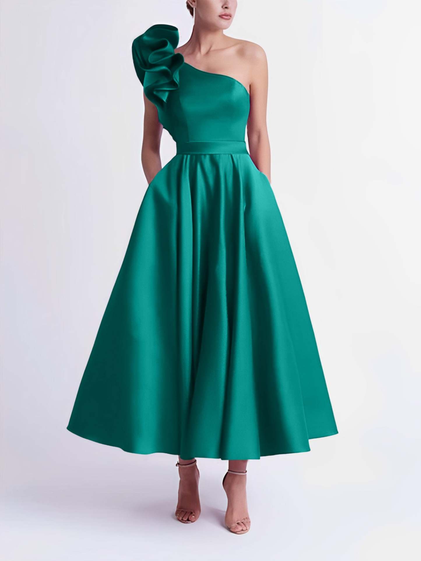 One-Shoulder A-Line Princess Prom Dress in Tea-Length