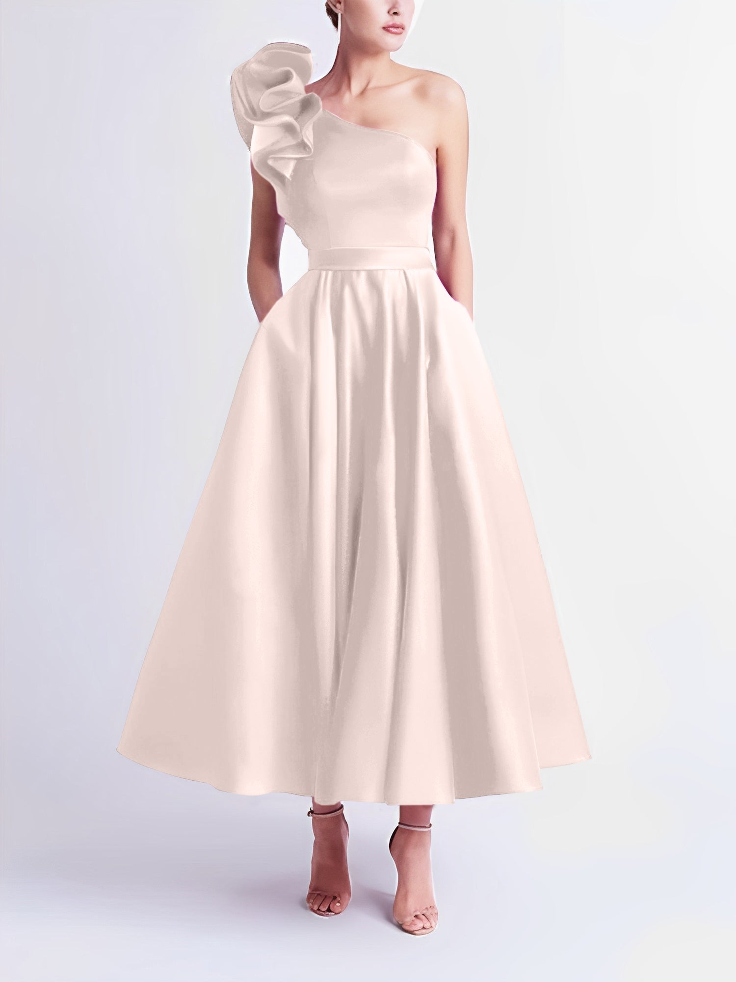 One-Shoulder A-Line Princess Prom Dress in Tea-Length
