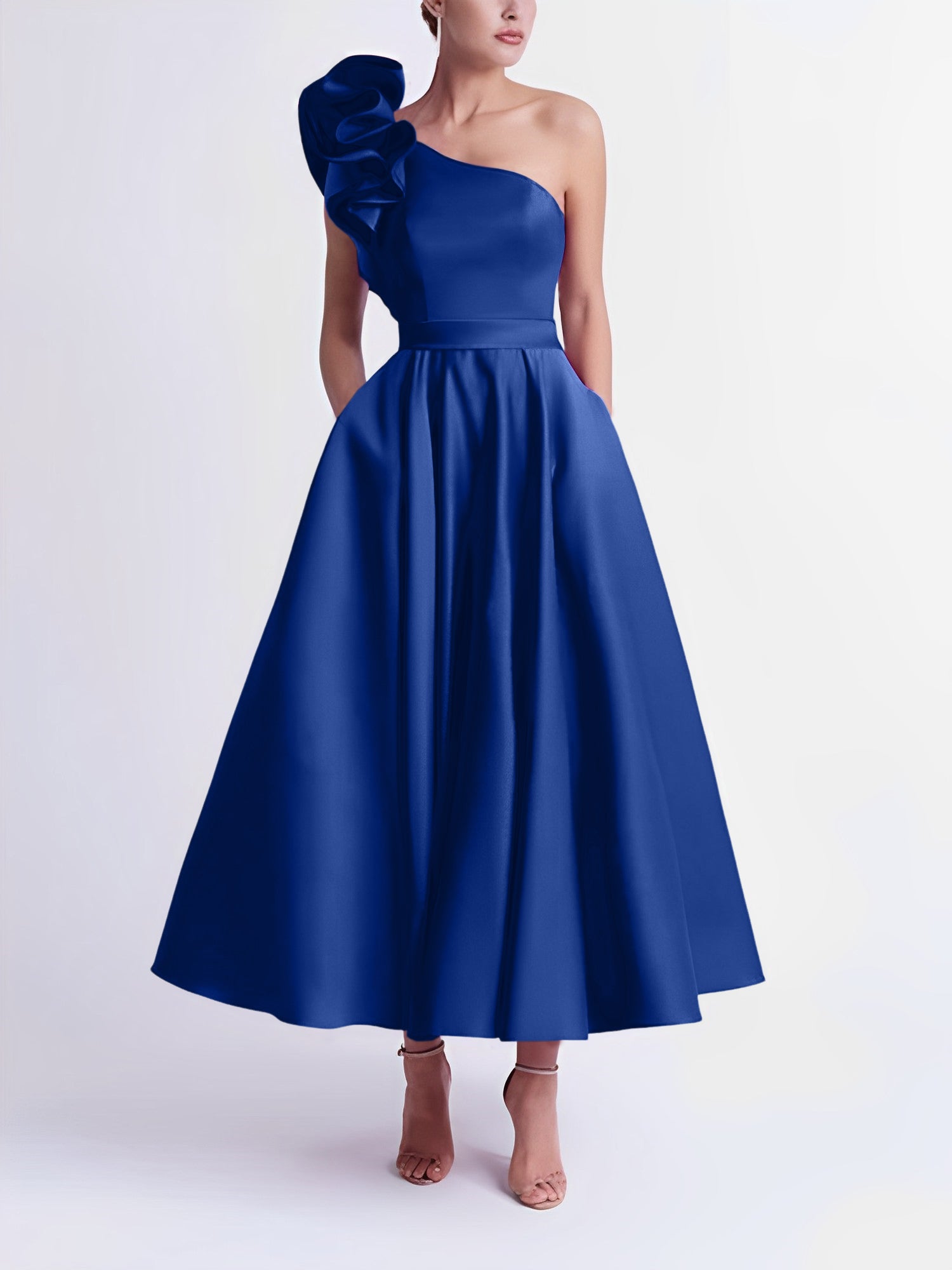 One-Shoulder A-Line Princess Prom Dress in Tea-Length