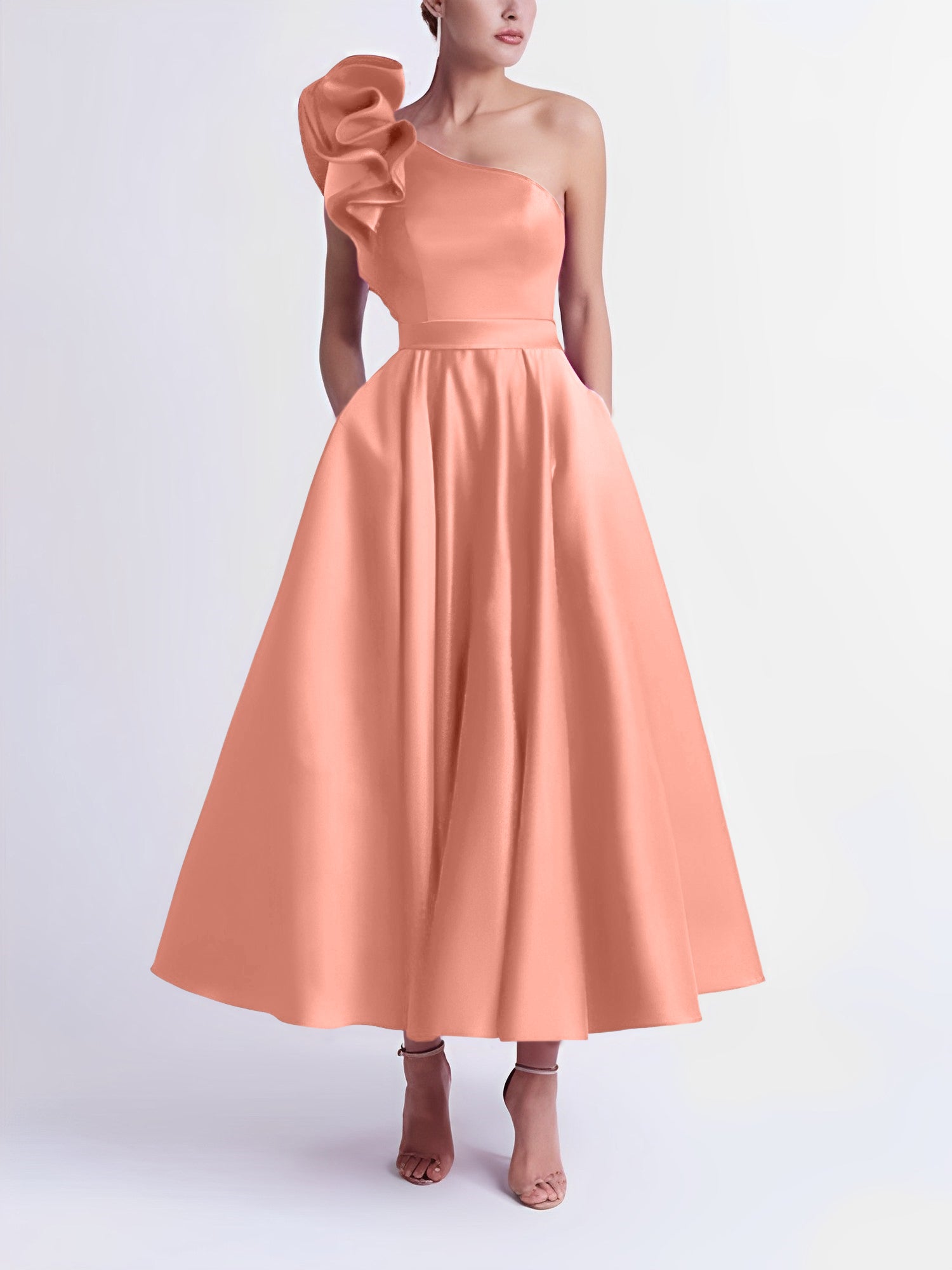 One-Shoulder A-Line Princess Prom Dress in Tea-Length