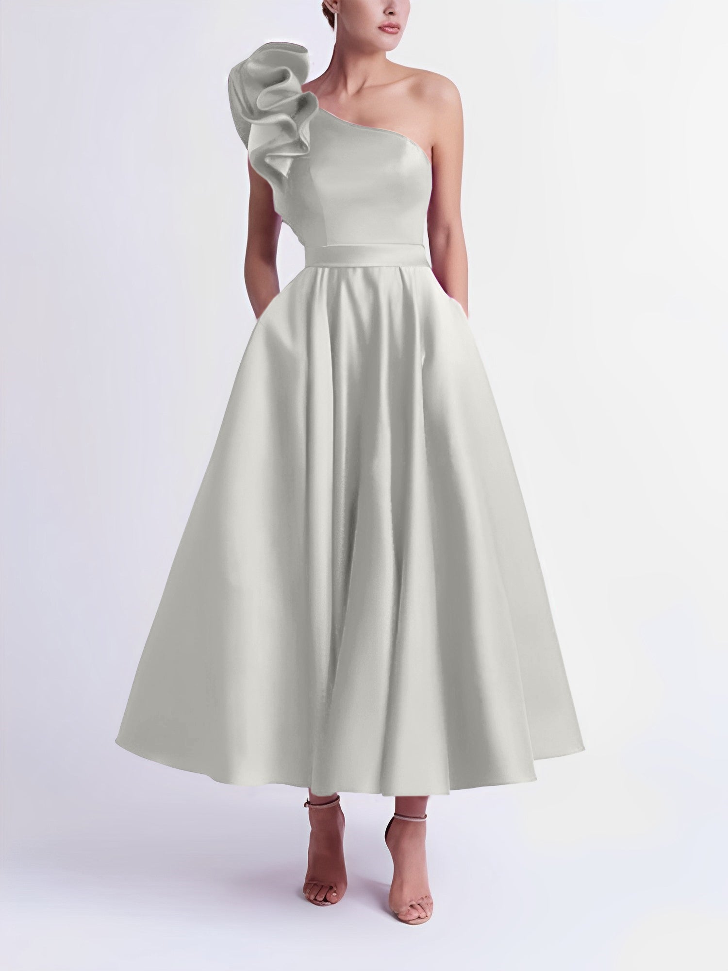 One-Shoulder A-Line Princess Prom Dress in Tea-Length