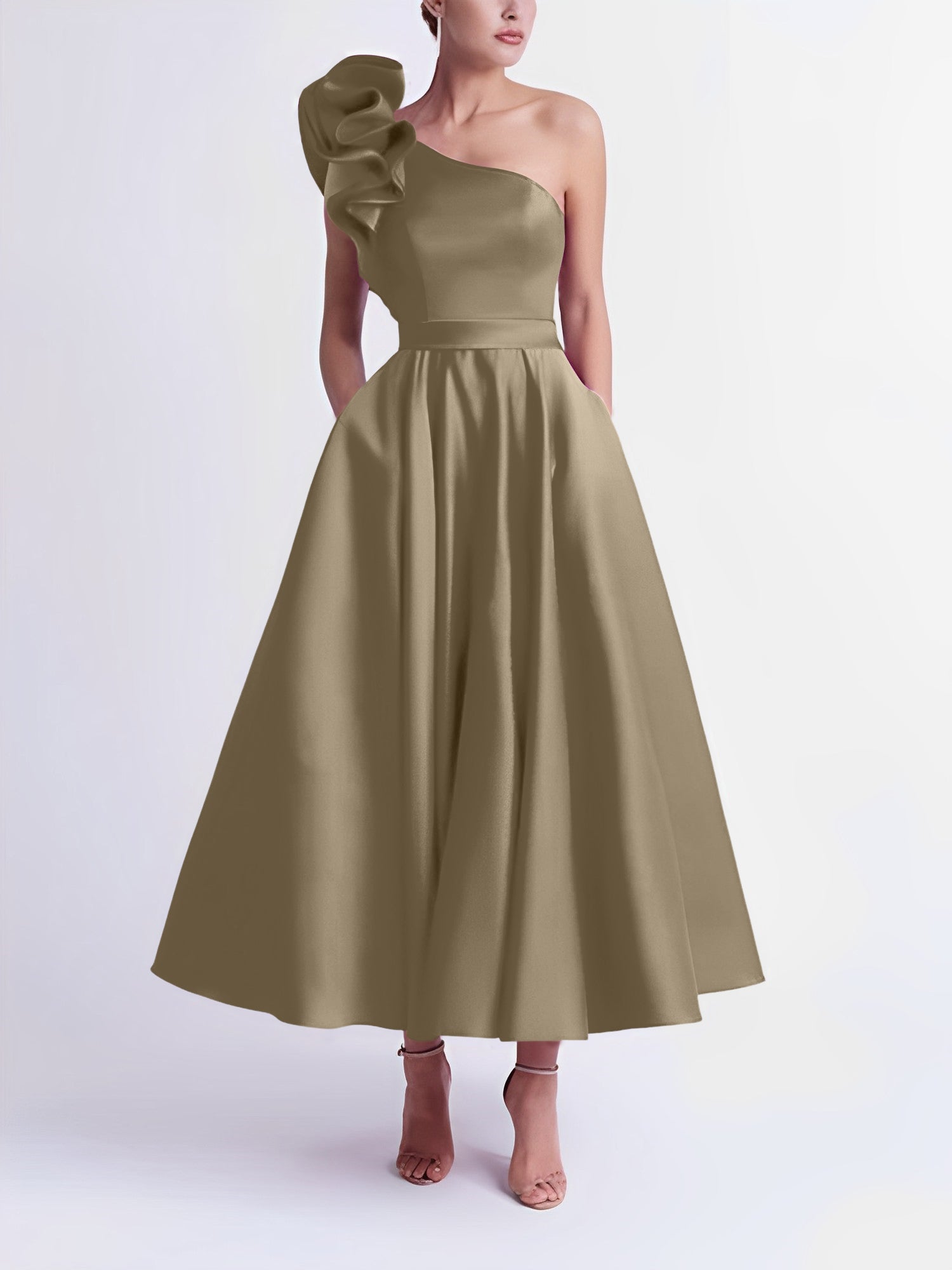 One-Shoulder A-Line Princess Prom Dress in Tea-Length