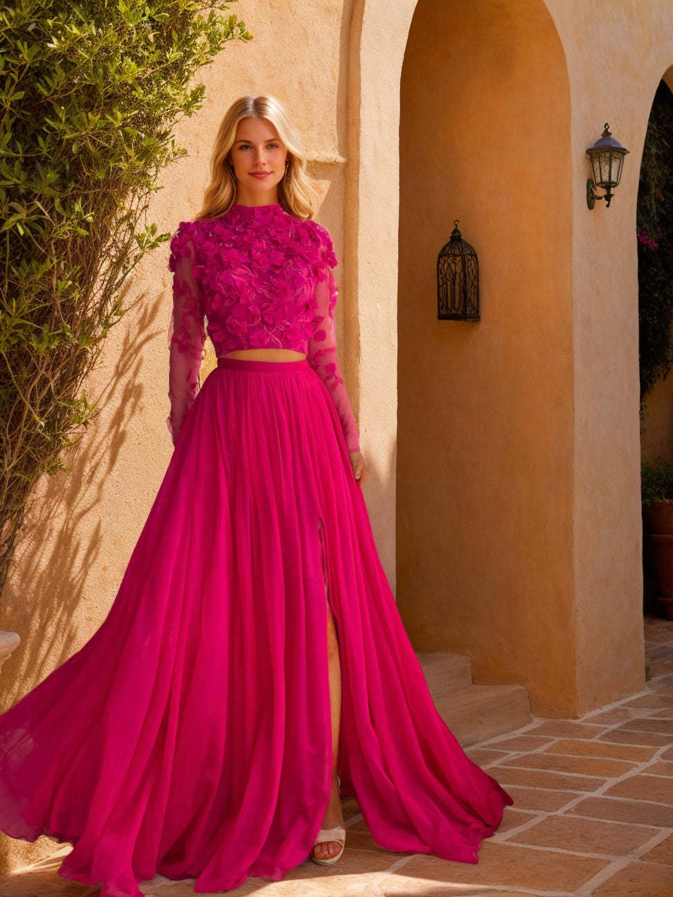 High Neck A-Line Princess Long Prom Dress with Side Split