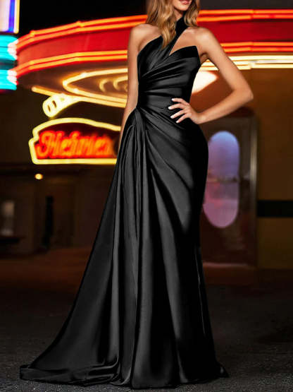 One-Shoulder Long Prom Gown with Sheath/Column Silhouette