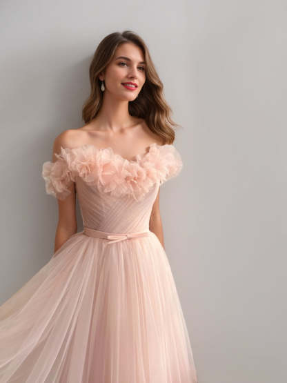 Sweetheart Off-the-Shoulder A-Line Princess Prom Dress with Embroidered Flowers Ankle-Length