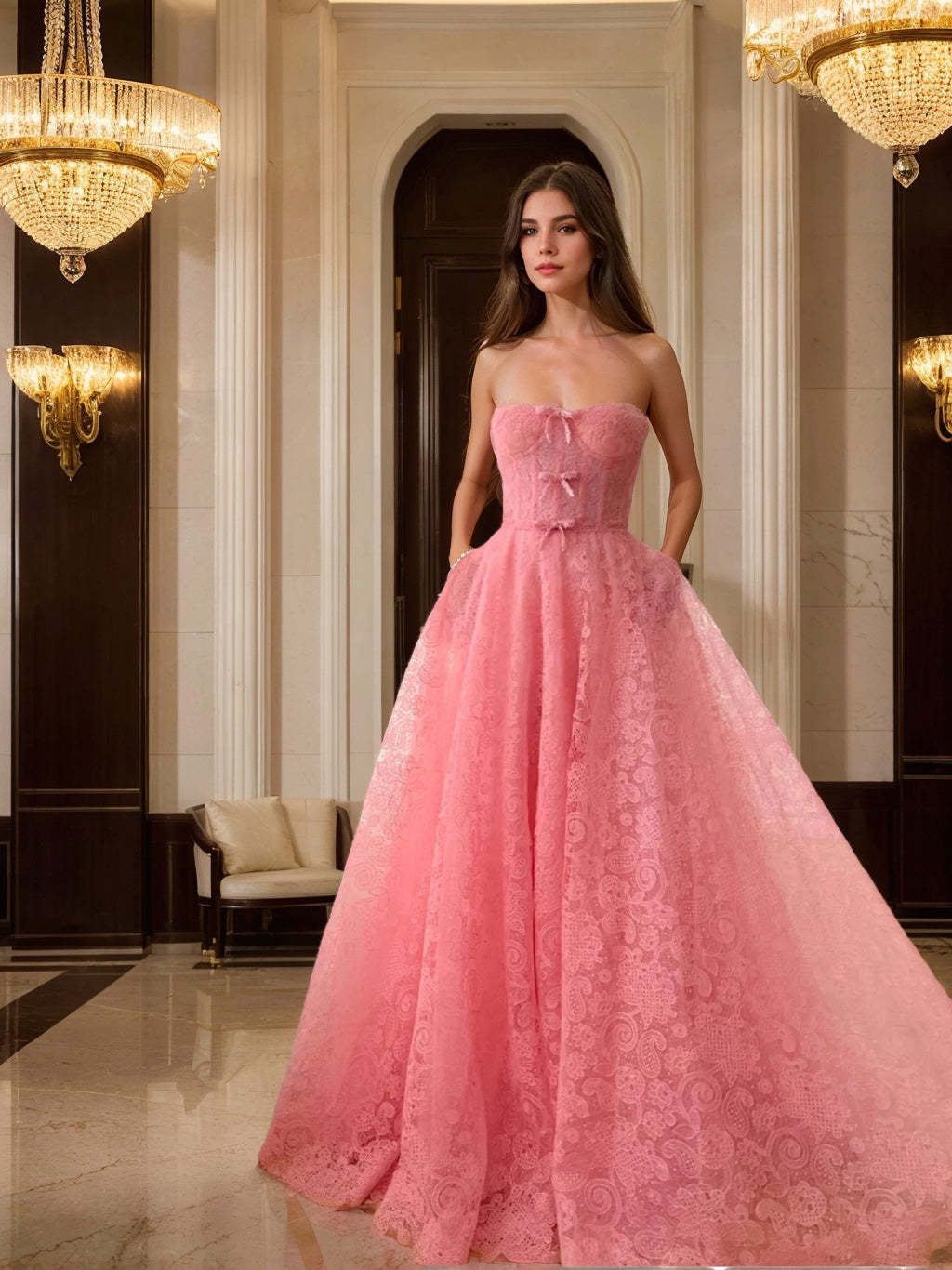 Sweetheart Strapless Prom Dress with Bows in A-Line/Princess Floor-Length Style