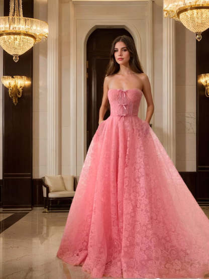 Sweetheart Strapless Prom Dress with Bows in A-Line/Princess Floor-Length Style