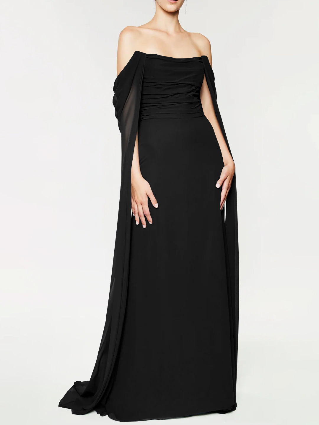 Strapless Sleeveless A-Line Princess Evening Gown with Floor-Length Watteau Train