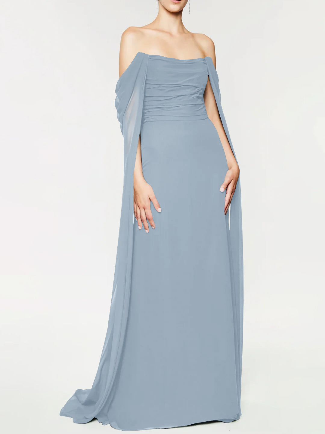 Strapless Sleeveless A-Line Princess Evening Gown with Floor-Length Watteau Train