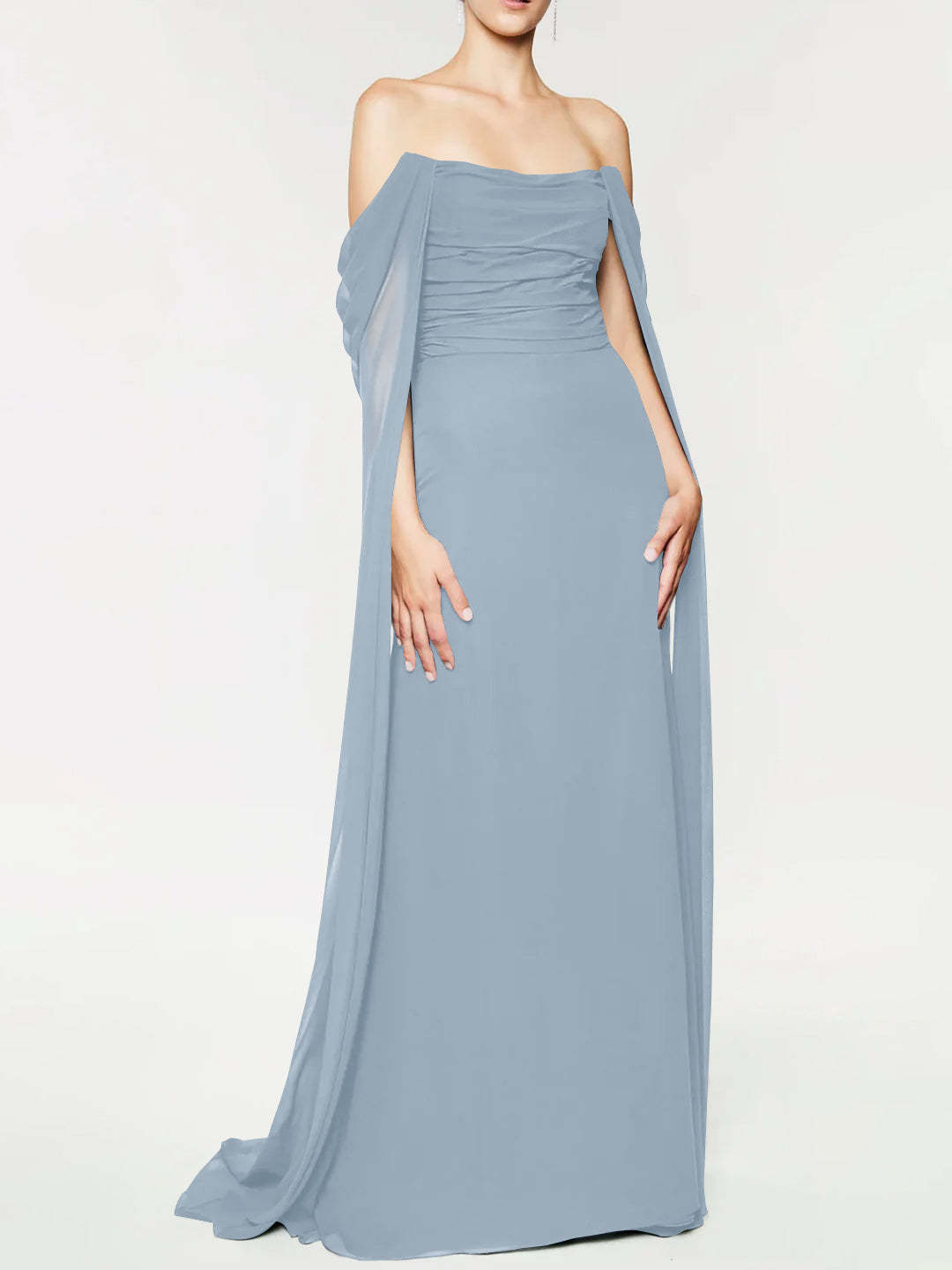 Strapless Sleeveless A-Line Princess Evening Gown with Floor-Length Watteau Train