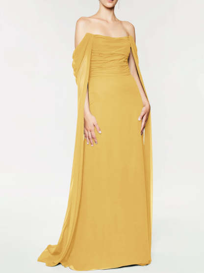 Strapless Sleeveless A-Line Princess Evening Gown with Floor-Length Watteau Train