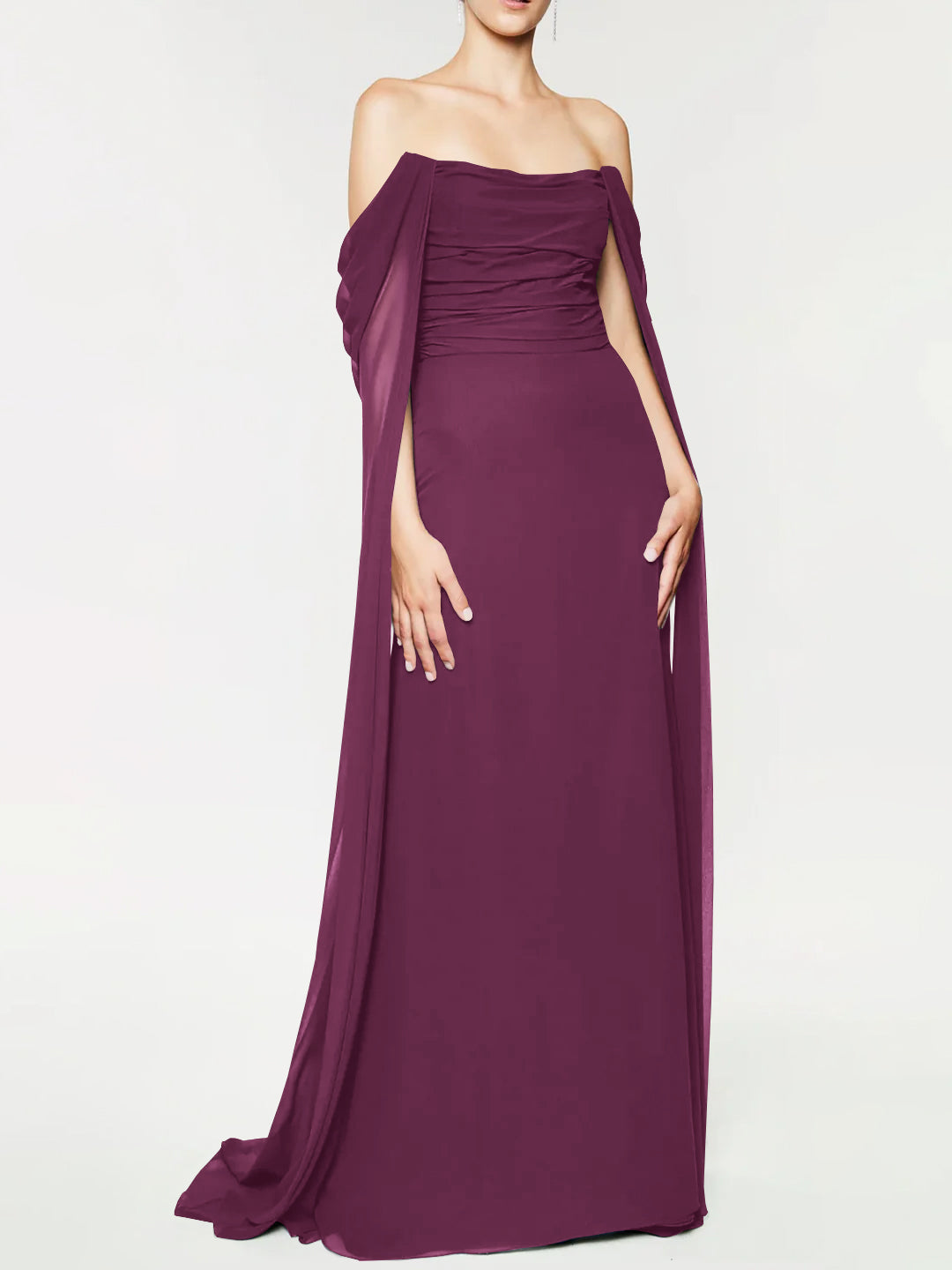 Strapless Sleeveless A-Line Princess Evening Gown with Floor-Length Watteau Train