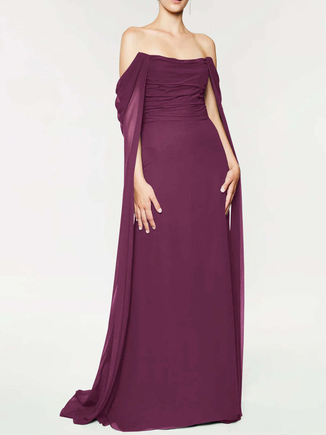 Strapless Sleeveless A-Line Princess Evening Gown with Floor-Length Watteau Train