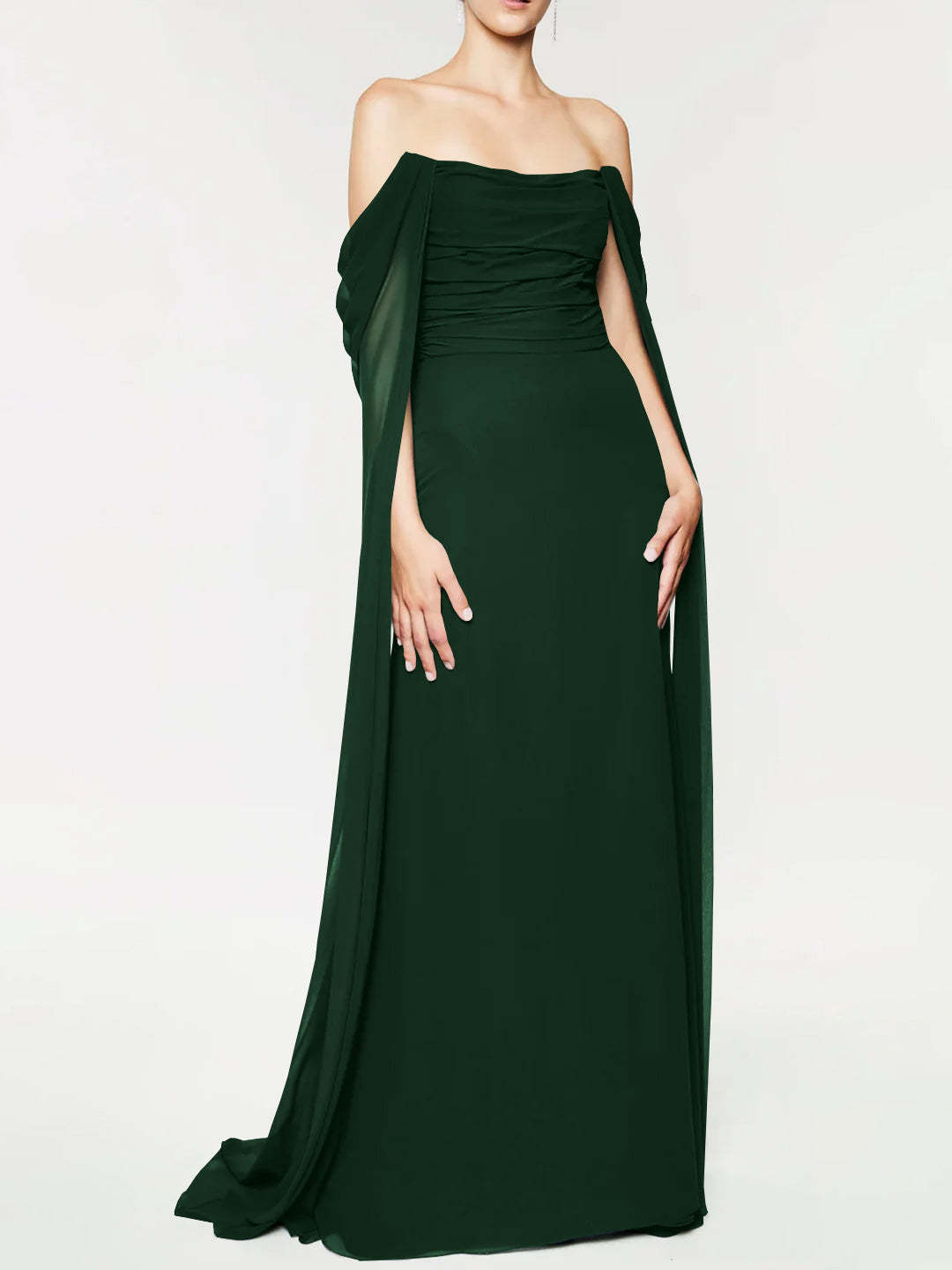 Strapless Sleeveless A-Line Princess Evening Gown with Floor-Length Watteau Train
