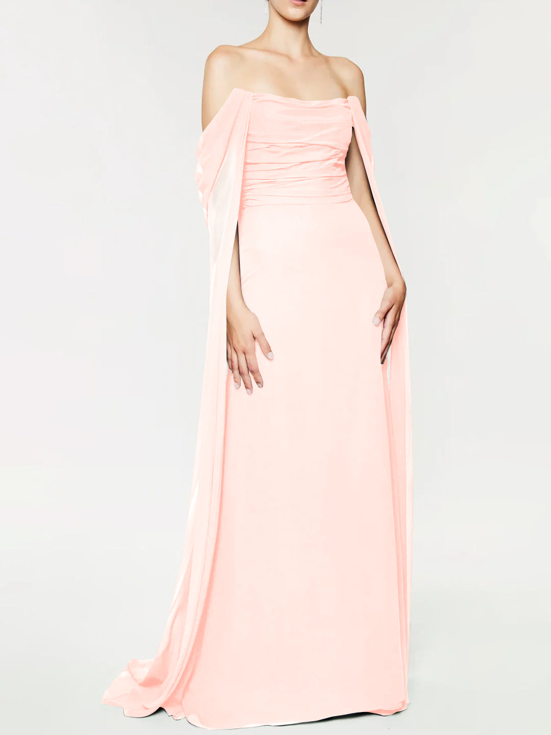 Strapless Sleeveless A-Line Princess Evening Gown with Floor-Length Watteau Train