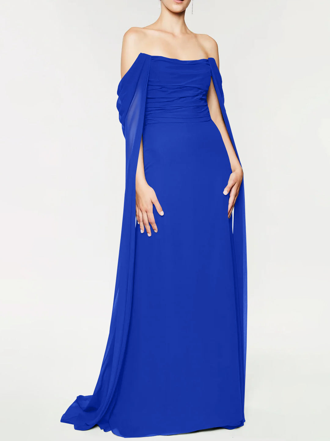 Strapless Sleeveless A-Line Princess Evening Gown with Floor-Length Watteau Train