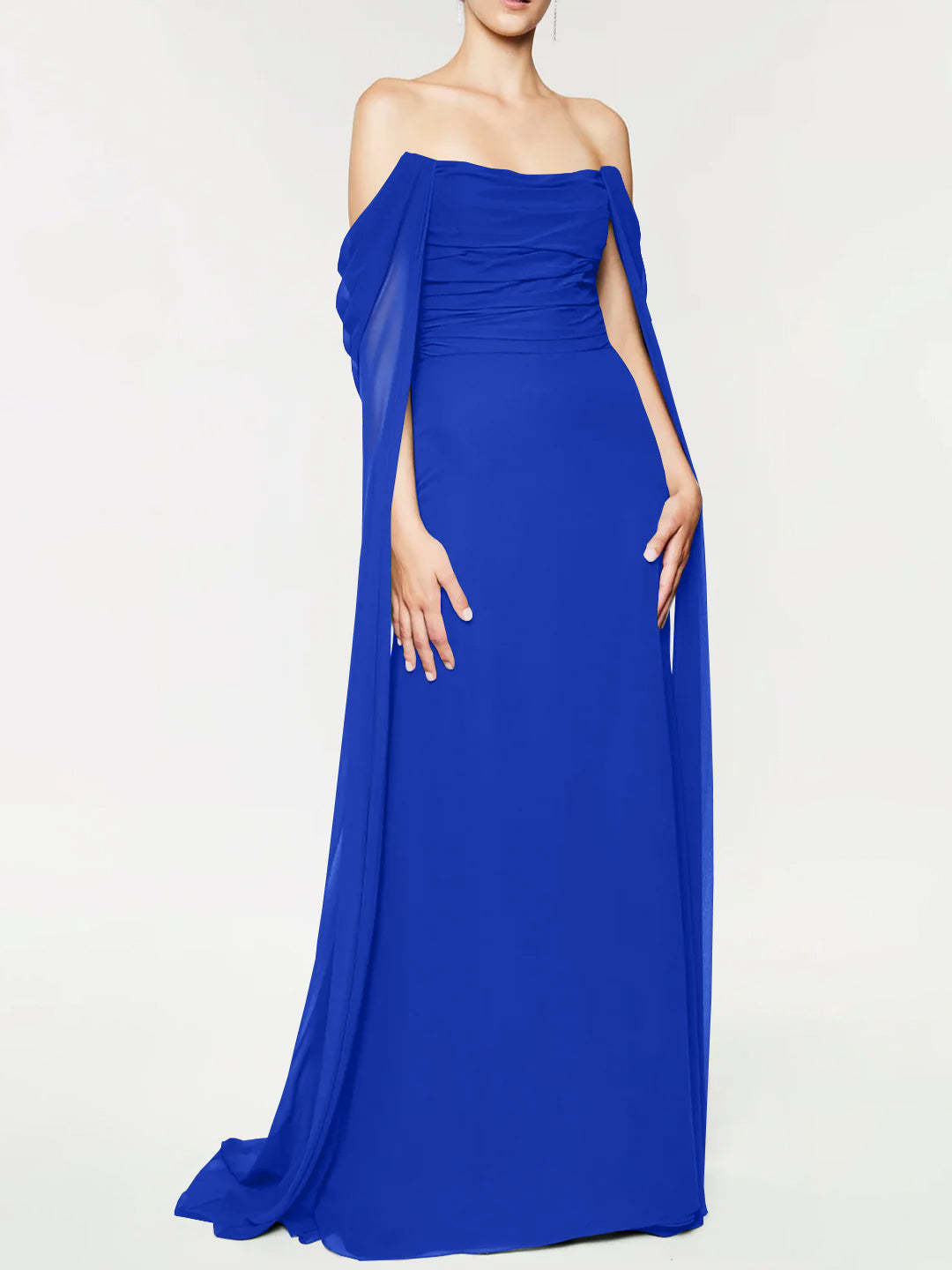 Strapless Sleeveless A-Line Princess Evening Gown with Floor-Length Watteau Train