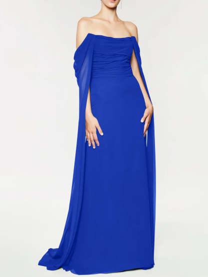 Strapless Sleeveless A-Line Princess Evening Gown with Floor-Length Watteau Train