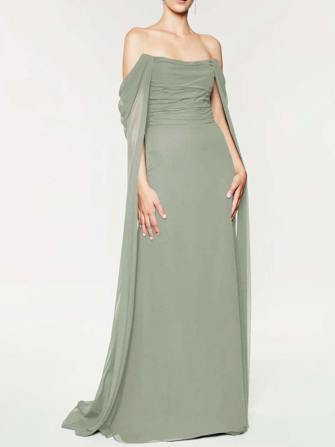 Strapless Sleeveless A-Line Princess Evening Gown with Floor-Length Watteau Train
