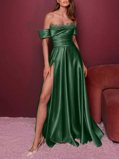 Strapless Sleeveless A-Line Princess Evening Dress with Applique in Floor-Length