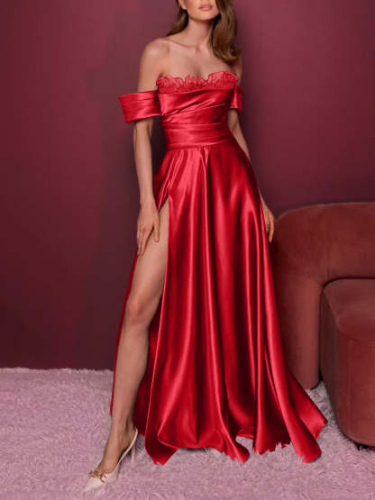 Strapless Sleeveless A-Line Princess Evening Dress with Applique in Floor-Length