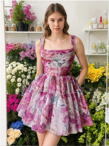 Sleeveless Mini A-Line Princess Prom Dress with Off-the-Shoulder Applique