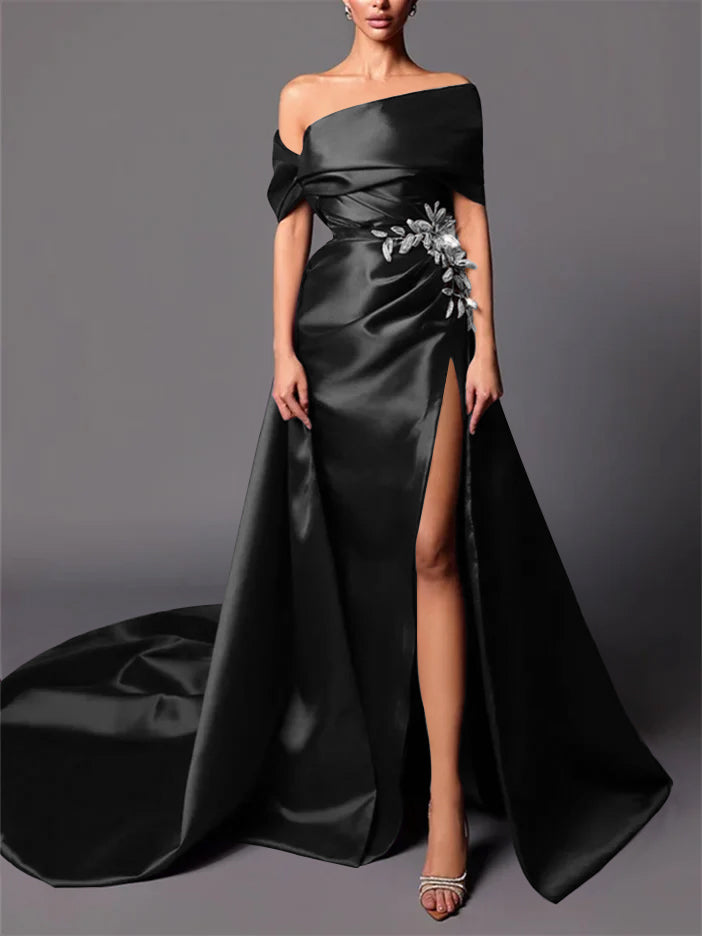 Evening Dresses with Sweep Train in A-Line/Princess and Off-the-Shoulder Style