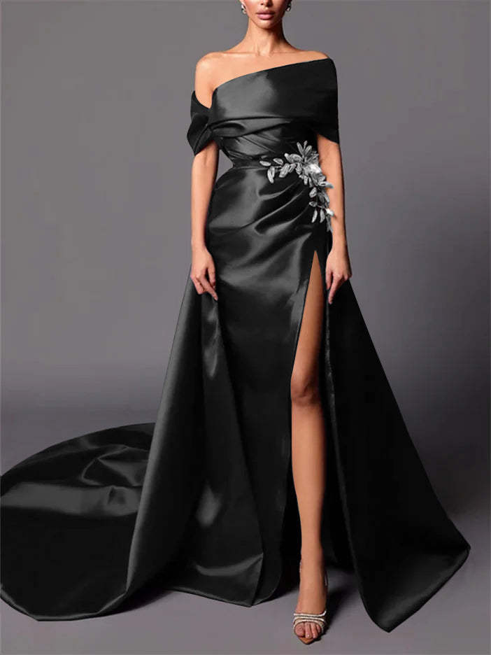 Evening Dresses with Sweep Train in A-Line/Princess and Off-the-Shoulder Style