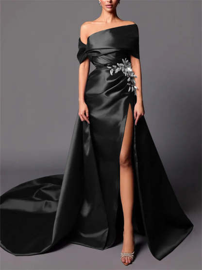 Evening Dresses with Sweep Train in A-Line/Princess and Off-the-Shoulder Style