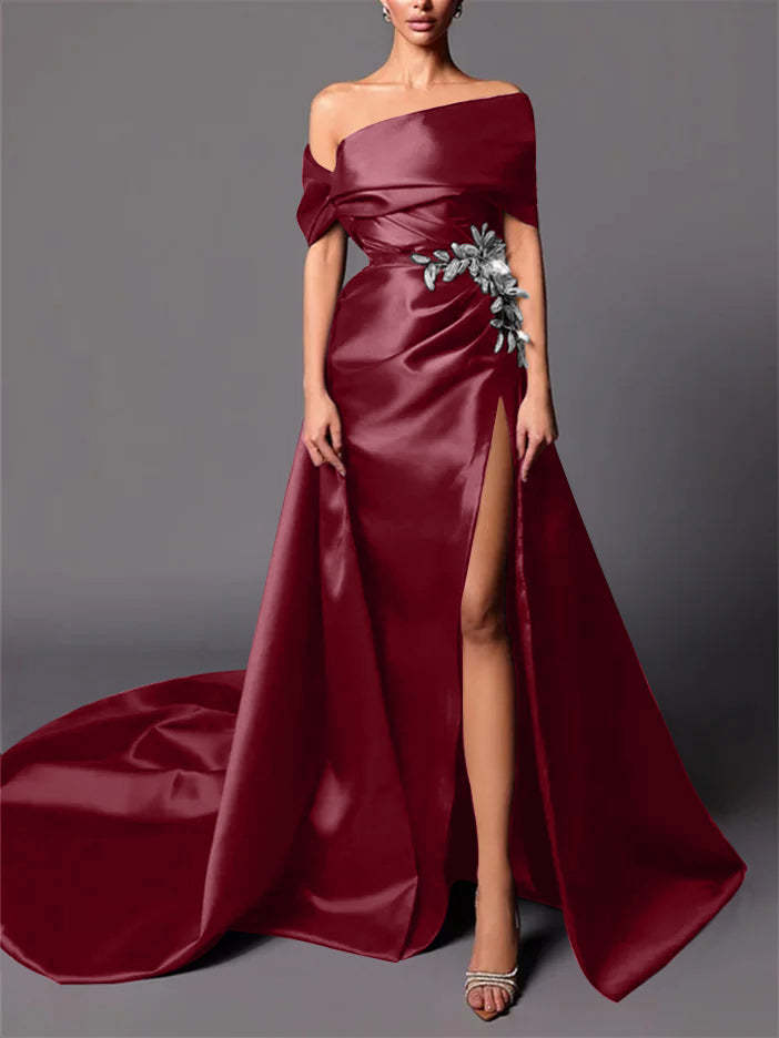 Evening Dresses with Sweep Train in A-Line/Princess and Off-the-Shoulder Style