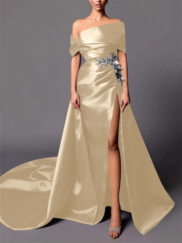 Evening Dresses with Sweep Train in A-Line/Princess and Off-the-Shoulder Style
