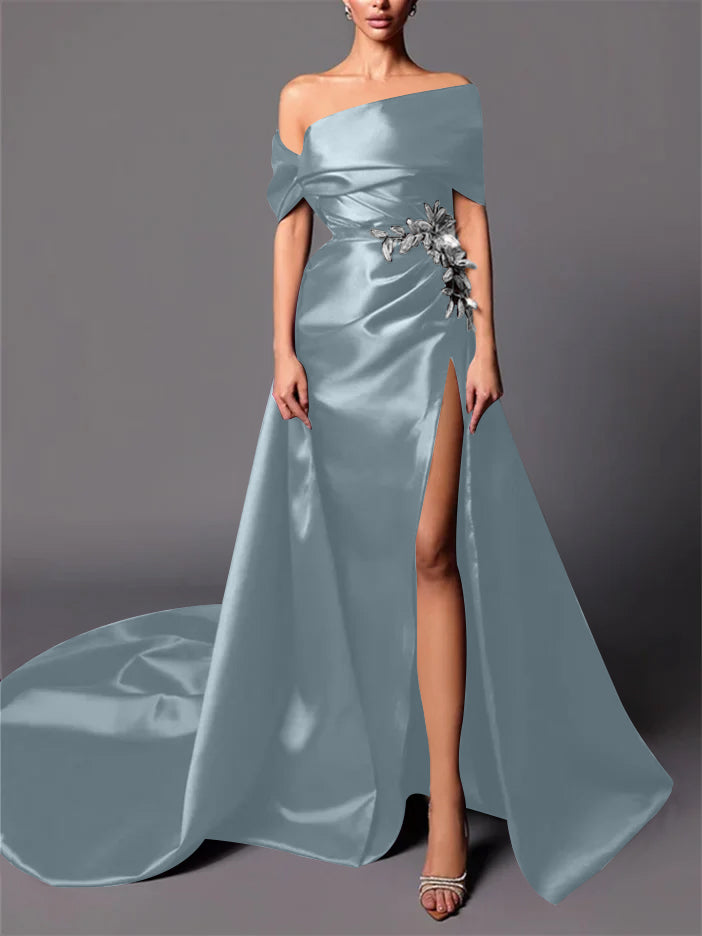 Evening Dresses with Sweep Train in A-Line/Princess and Off-the-Shoulder Style