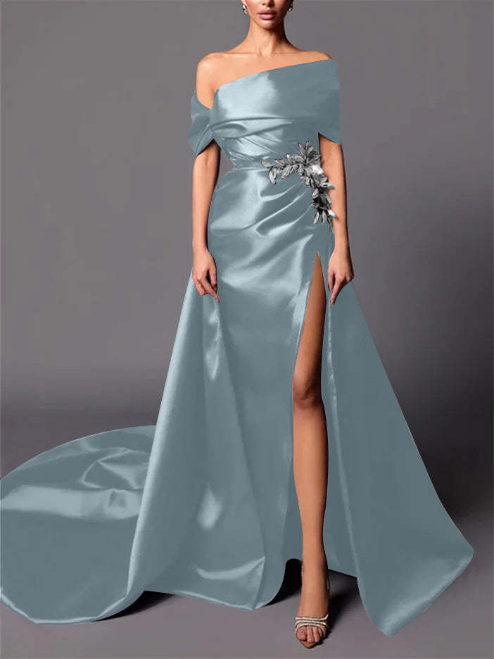Evening Dresses with Sweep Train in A-Line/Princess and Off-the-Shoulder Style