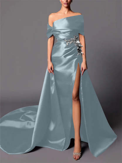 Evening Dresses with Sweep Train in A-Line/Princess and Off-the-Shoulder Style