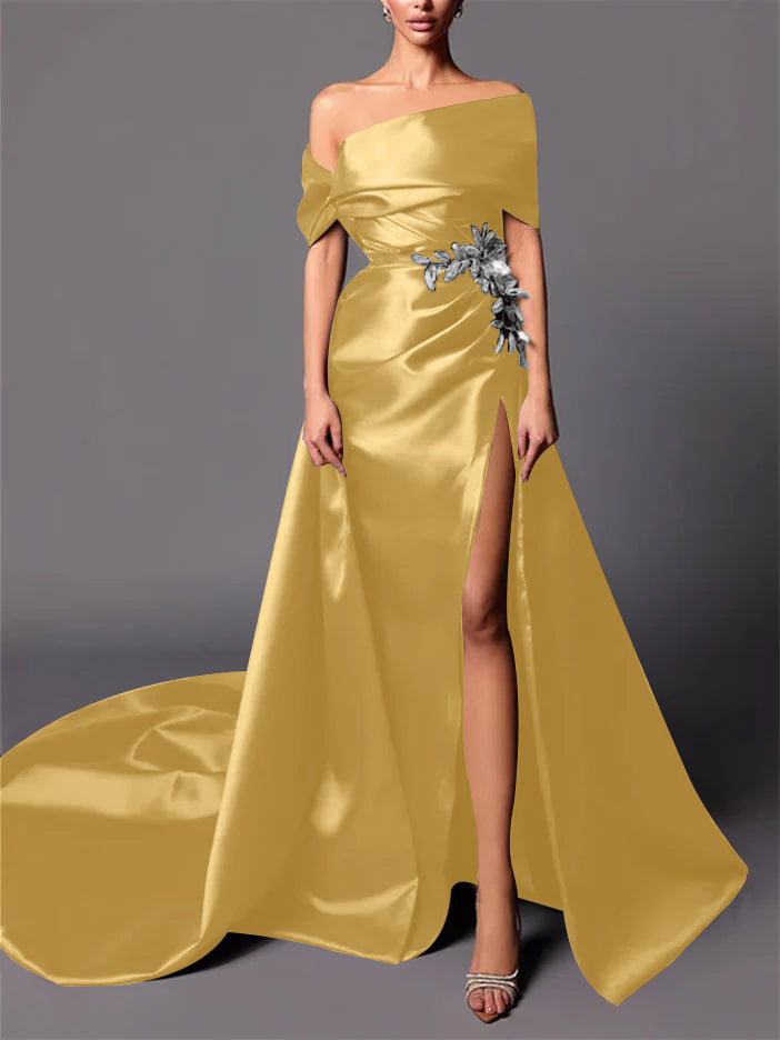 Evening Dresses with Sweep Train in A-Line/Princess and Off-the-Shoulder Style