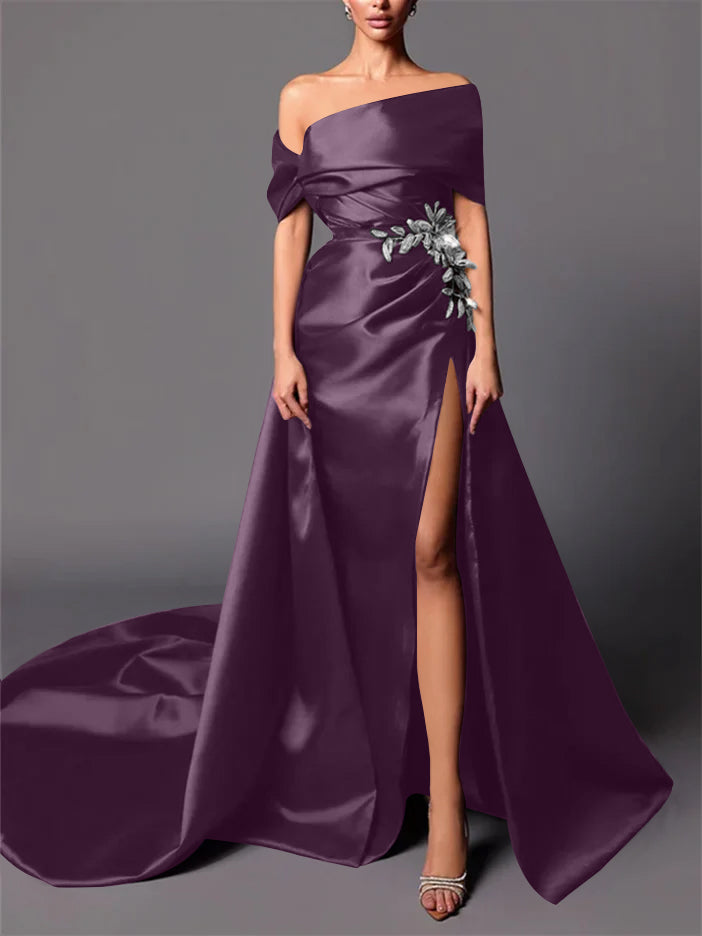 Evening Dresses with Sweep Train in A-Line/Princess and Off-the-Shoulder Style