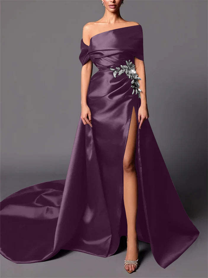 Evening Dresses with Sweep Train in A-Line/Princess and Off-the-Shoulder Style