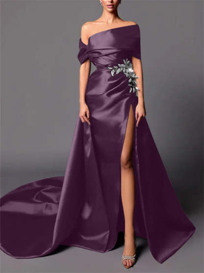 Evening Dresses with Sweep Train in A-Line/Princess and Off-the-Shoulder Style