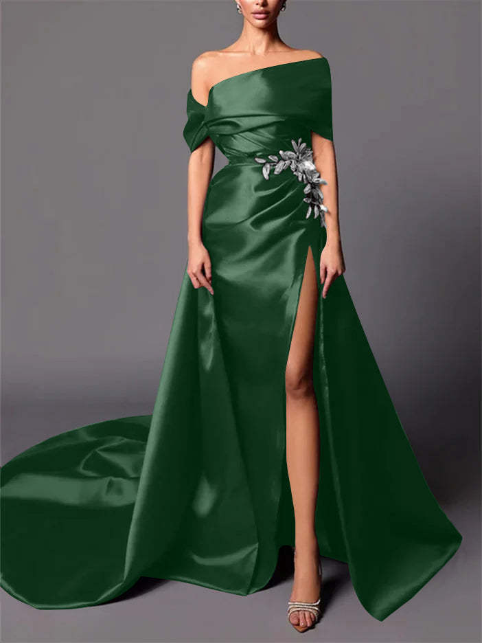 Evening Dresses with Sweep Train in A-Line/Princess and Off-the-Shoulder Style