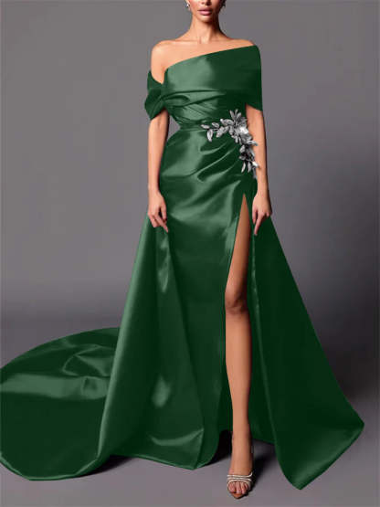 Evening Dresses with Sweep Train in A-Line/Princess and Off-the-Shoulder Style
