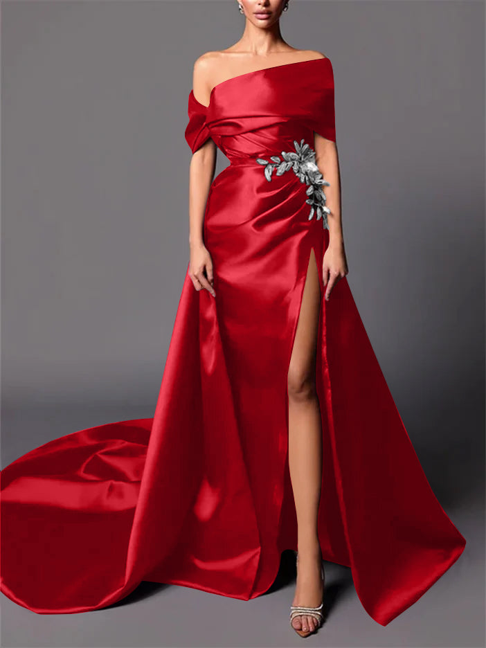 Evening Dresses with Sweep Train in A-Line/Princess and Off-the-Shoulder Style