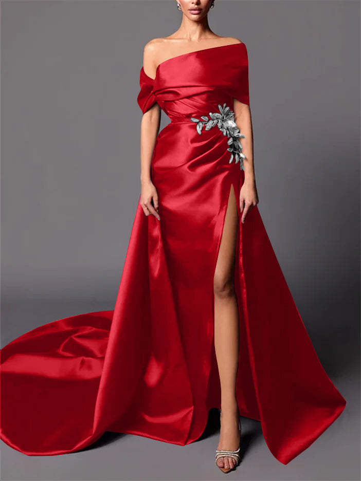 Evening Dresses with Sweep Train in A-Line/Princess and Off-the-Shoulder Style