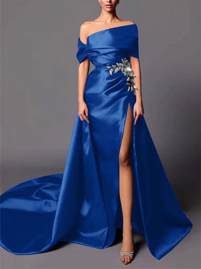 Evening Dresses with Sweep Train in A-Line/Princess and Off-the-Shoulder Style